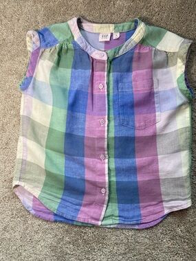 GAP Girls Pastel Plaid Sleeveless Button-Front Top - Purple Blue Green for Girls